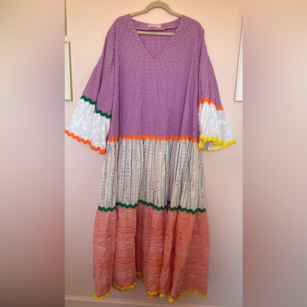 Flora Sardalos - Colorful Maxi Dress with Bell Sleeves (Missing Belt)